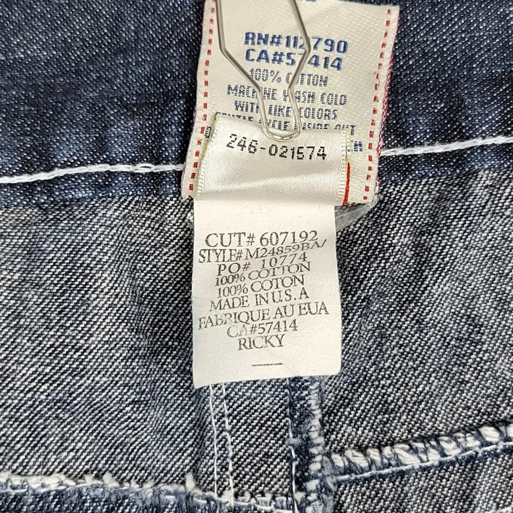 True Religion Ricky Jeans Mens 38x24 Blue Paint Splatter Contrast Stitch USA